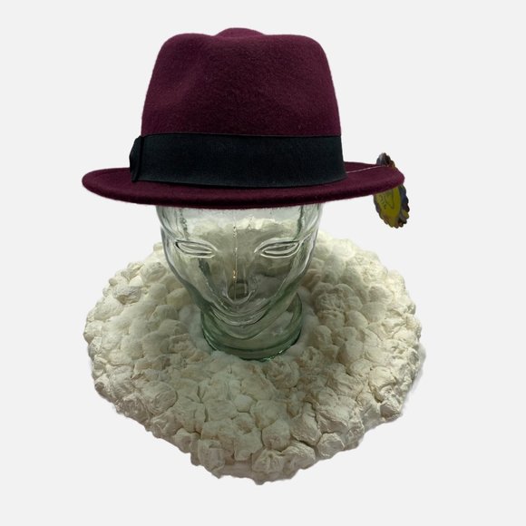 Burgundy Deep Red Wool Fedora with Black Grosgrain Ribbon Band - Picture 5 of 11